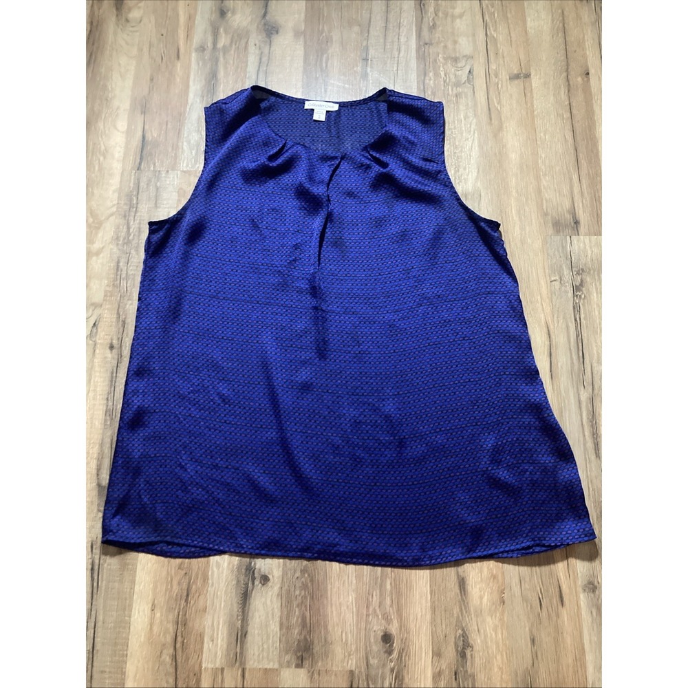 Coldwater Creek Sleeveless Blouse Pleated Neckline Blue Patterned Plus Size 1X